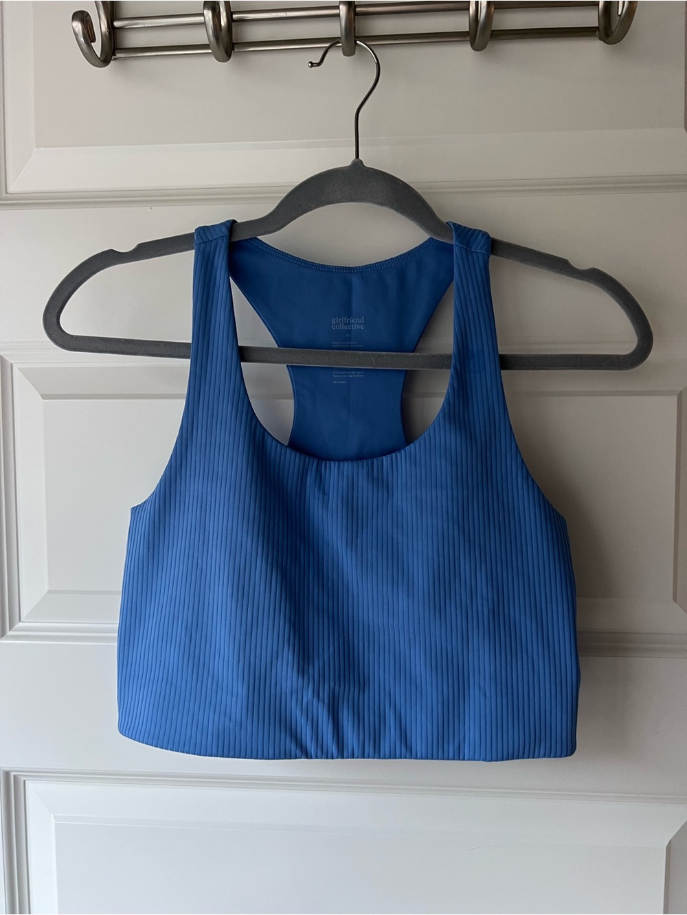 girlfriend collective Blue Ribbed Racerback Sports Bra